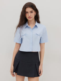 Cider - 100% Cotton Bowknot Oversized Crop Shirt