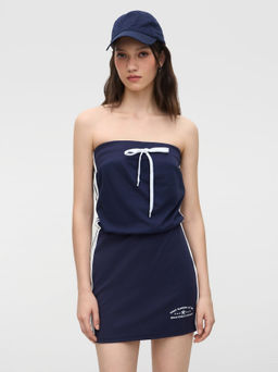 Cider - Terry Side Stripe Bowknot Embroidery Bandeau Mini Dress