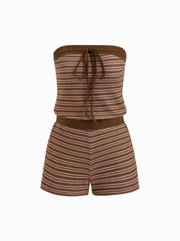 Cider - Cotton-blend Stripe Knotted Contrasting Binding Bandeau Romper