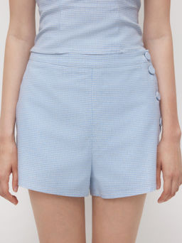 Cider - Linen-blend Mid Rise Houndstooth Side Button Shorts
