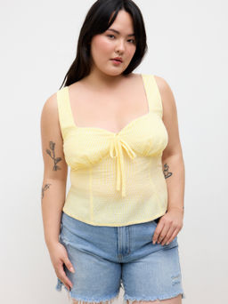 Cider - Cotton-blend Sweetheart Stripe Shirred Bowknot Tank Top Curve & Plus