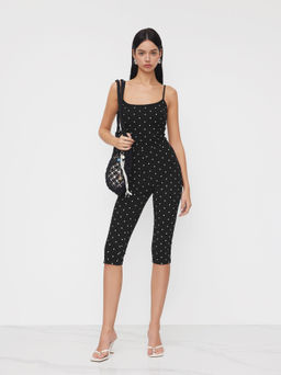 Cider - Cotton-blend Polka Dot Capri Jumpsuit