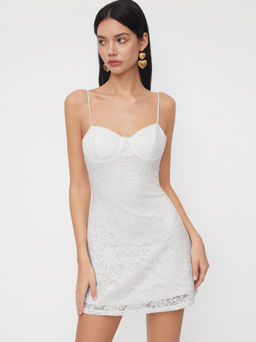 Cider - V-neck Floral Lace Mini Cami Dress