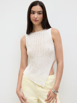 Cider - Knitted Boat Neck Asymmetrical Hem Split Top