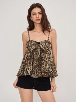 Cider - Square Neck Leopard Bowknot Cami Top