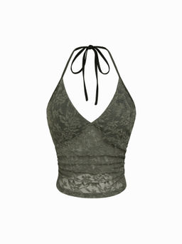 Cider - Lace Halter Neckline Floral Cami Top