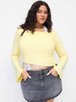 Cider - Halter Neckline Asymmetrical Ruched Lace Trim Top Curve & Plus