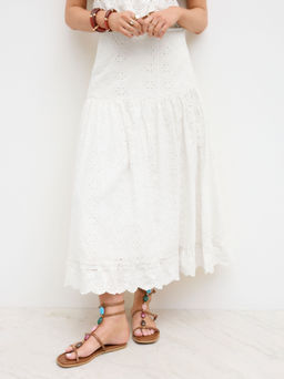 Cider - 100% Cotton Mid Rise Broderie Anglaise Ruffle Skirt