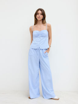 Cider - Stripe Shirred Cami Top & Mid Rise Elastic Waist Straight Leg Trousers
