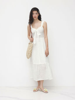 Cider - Cotton Broderie Anglaise Floral Bowknot Tiered Midi Dress