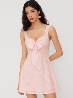 Cider - Lace Sweetheart Bowknot Cami Mini Dress