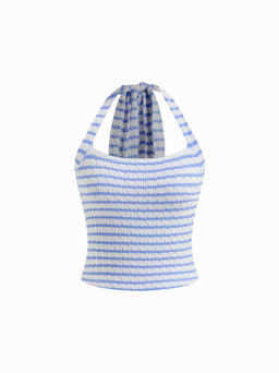 Cider - Cotton-blend Halter Neckline Stripe Texture Tank Top