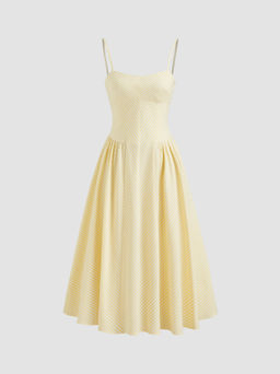 Cider - 100% Cotton Sweetheart Stripe Lace Up Ruffle Hem Dress