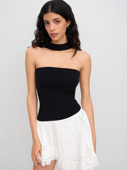 Cider - Knit Halter Neckline Asymmetrical Hem Tank Top