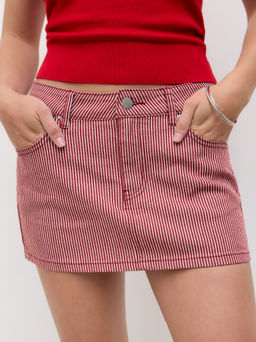Cider - Denim Low Rise Stripes Micro Mini Skirt