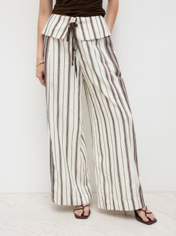 Cider - Mid Rise Fold Over Stripe Knotted Wide Leg Trousers
