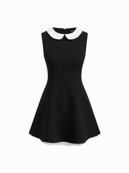 Cider - Peter Pan Collar Two Tone Pleated Mini Dress
