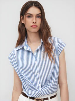 Cider - Cotton-blend Polo Stripe Shirt Bodysuit