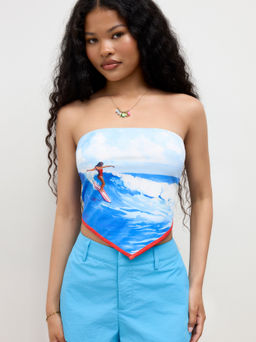 Cider - Surfing Girl Asymmetrical Hem Shirred Bandeau Top