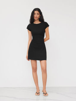 Cider - Cotton-blend Round Neckline Ruched Mini Dress