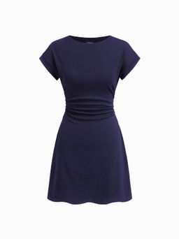 Cider - Cotton-blend Round Neckline Ruched Mini Dress