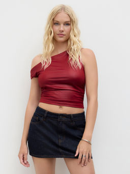 Cider - Asymmetrical Neck Ruched Top