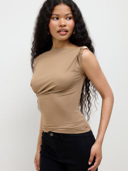 Cider - Asymmetrical Neck Ruched Top