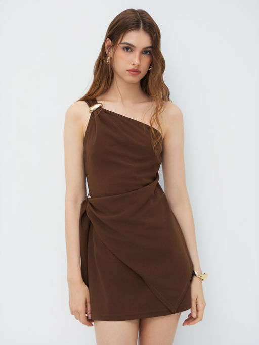 metal detail dress Dress with asymmetrical neck and metallic detail