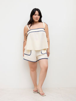 Cider - Linen-blend Contrasting Binding Oversized Cami Top & High Rise Shorts Curve & Plus