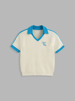 Cider - Knit Polo Contrasting Binding Mid-length Sleeve Top