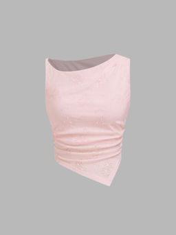 Cider - Asymmetrical Neck Floral Ruched Tank Top