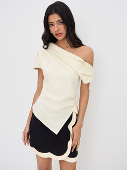 Cider - Asymmetrical Neck Ruched Top