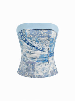 Cider - Cotton-blend Paisley Ruched Fold Over Bandeau Top