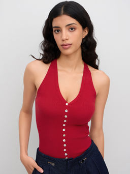 Cider - Knit V-neck Heart & Star Button Decor Vest