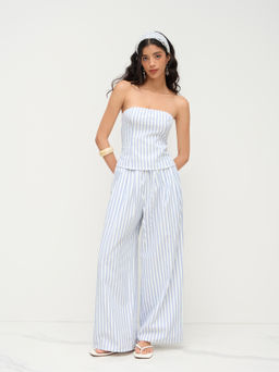 Cider - Cotton-blend Stripe Bandeau & Knotted Wide Leg Trousers