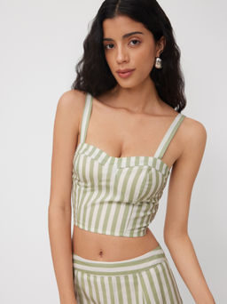 Cider - Sweetheart Neck Stripe Shirred Crop Cami Top