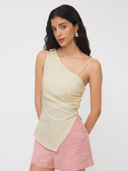 Cider - Cotton-blend Asymmetrical Metal Detail Ruched Top