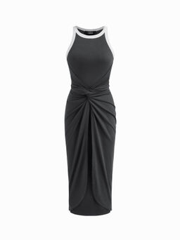 Cider - Contrasting Binding Twisted Knotted Tank Dress