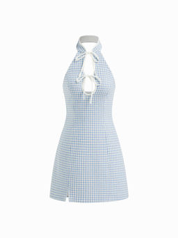 Cider - Tweed Mandarin Collar Cut Out Knotted Mini Dress