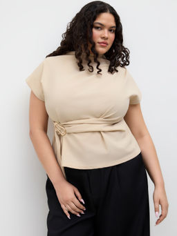 Cider - Stand Collar Belted Ruched Top Curve & Plus