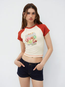 Cider - Keep It Fresh Cotton-blend Round Neckline Fruit Raglan Sleeve Tee