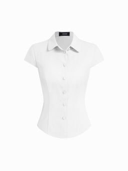 Cider - Linen-blend Collar Knotted Tie Back Shirt