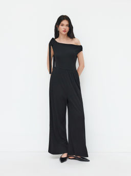 Cider - Asymmetrical Neck Knotted Straight Leg Jumpsuit