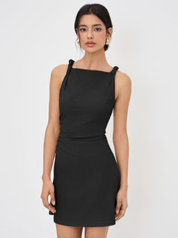 Cider - Boat Neck Twist Ruched Mini Dress