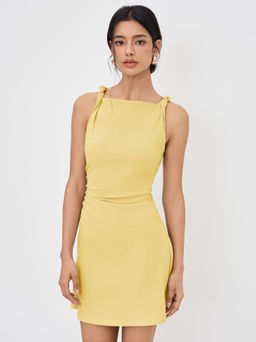Cider - Boat Neck Twist Ruched Mini Dress