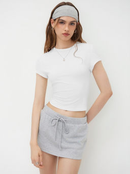 Cider - Round Neckline Drawstring Cut Out Tee