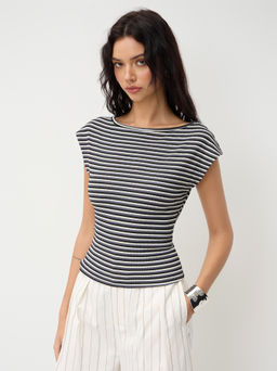 Cider - Boat Neck Stripe Twist Backless Top