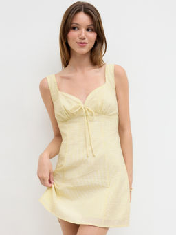 Cider - Cotton-blend Sweetheart Stripe Knotted Shirred Mini Dress