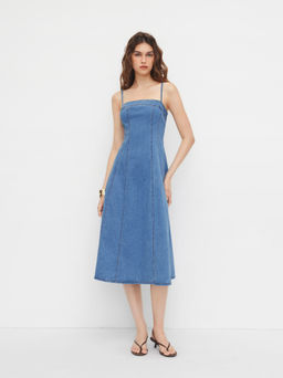Cider - Stretch Denim Ruffle Cami Dress