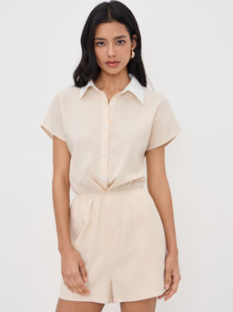 Cider - Linen-blend Polo Elastic Waist Romper